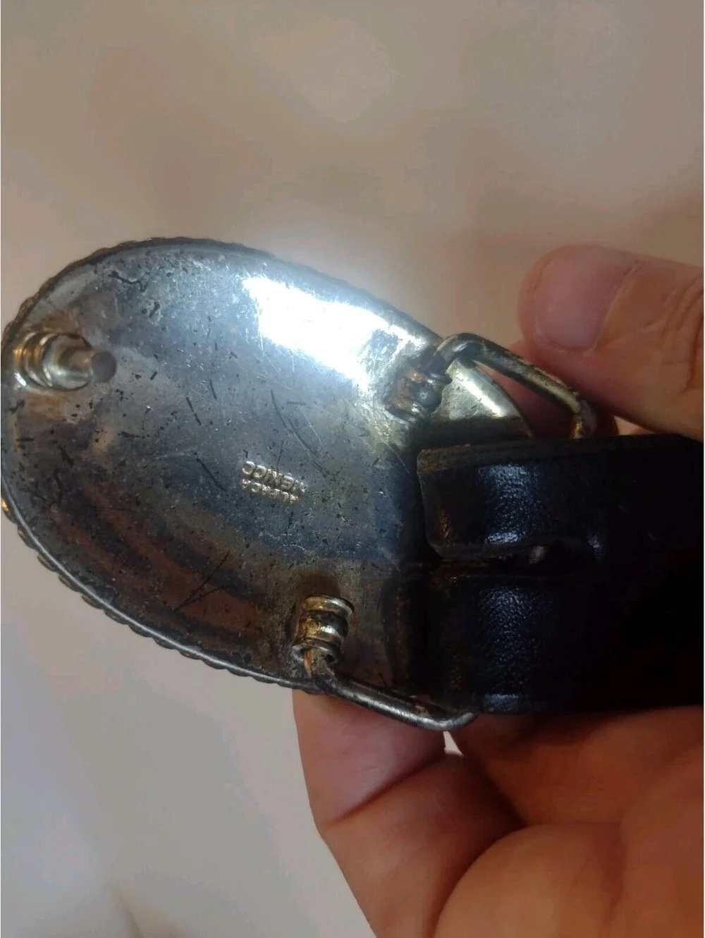 Vintage 70s Hand Tooled Leather Belt Alpaca Mexico Cowboy Boot Buckle Western